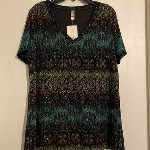 Vneck blouse with sleeves womens XL multicolored